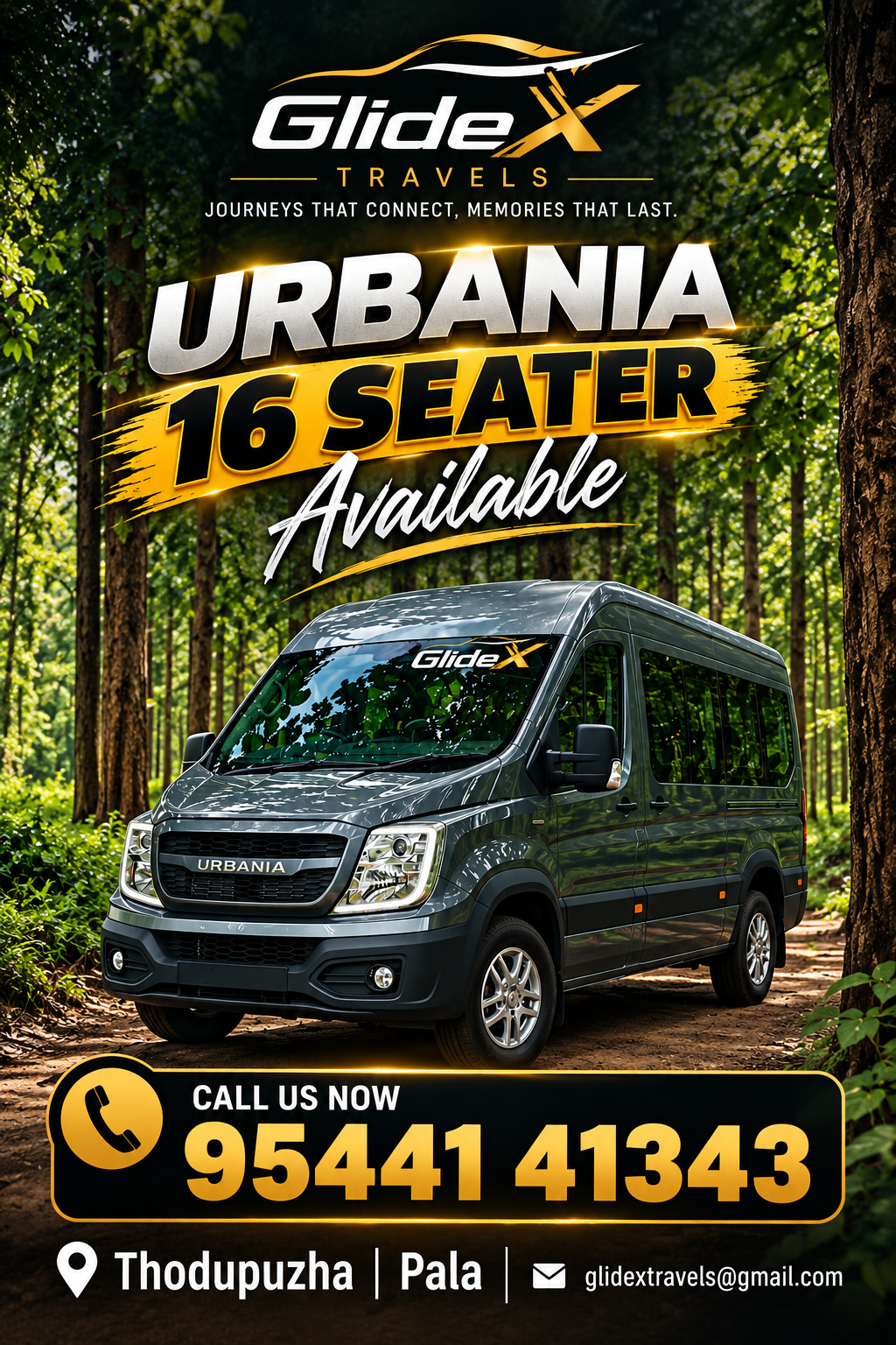 GlideX Travels Urbania 16-seater available for travel bookings