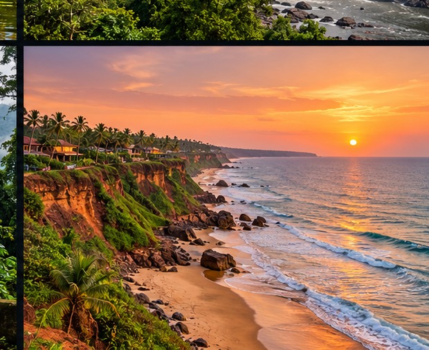Sunset over Kerala's palm-lined coastline